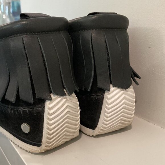 RAG & Bone Ghita Black Leather & Suede Moccasin Fringe Ankle Boots - Picture 8 of 14